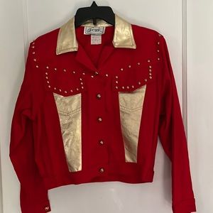 Two piece suit With gold leather on the jacket